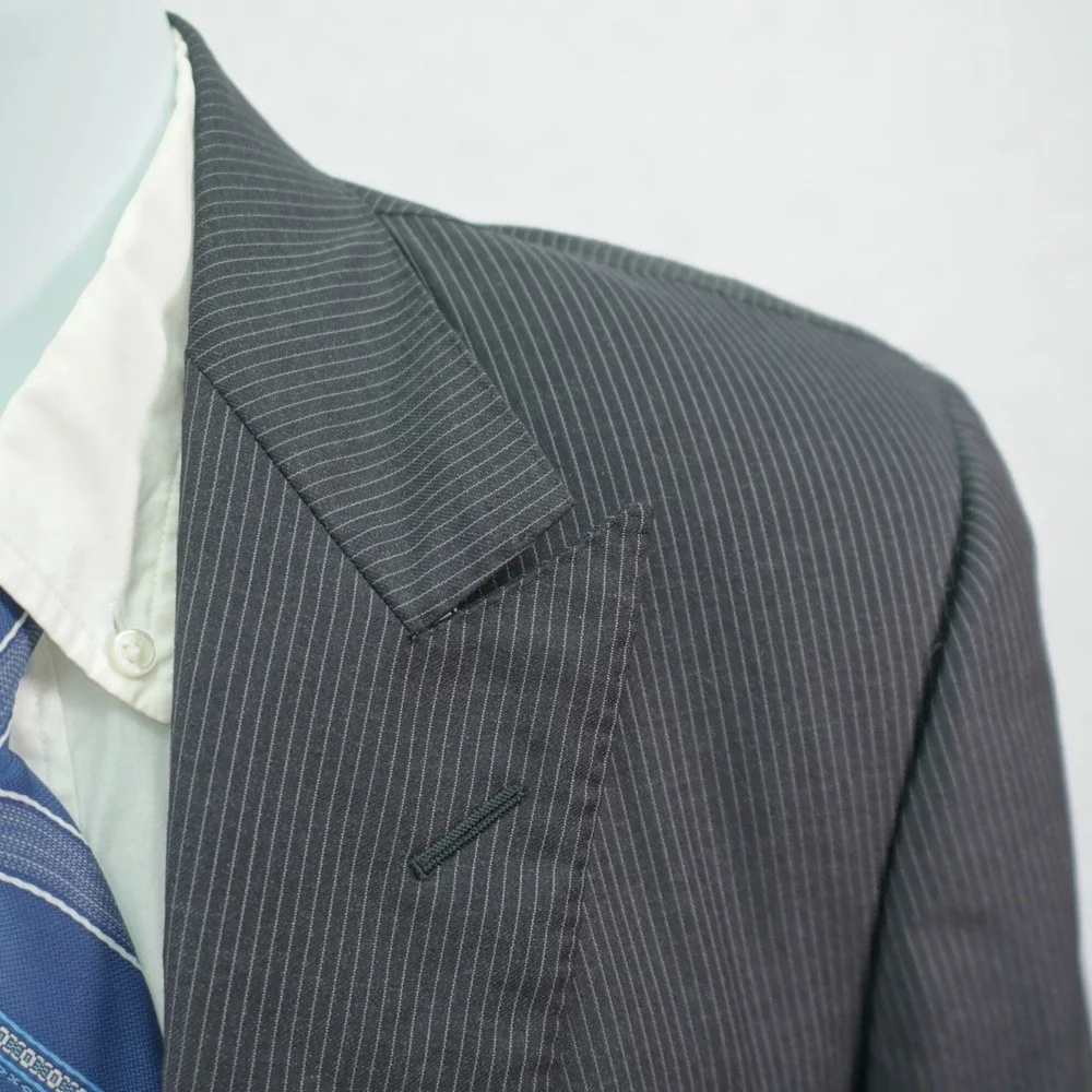 NEW‎ Ermenegildo Zegna Black Striped Trofeo Wool 2 Piece Suit 38L 33 / 32